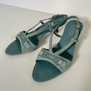 Tod’s Blue Suede Strappy Kitten Heel Sandals